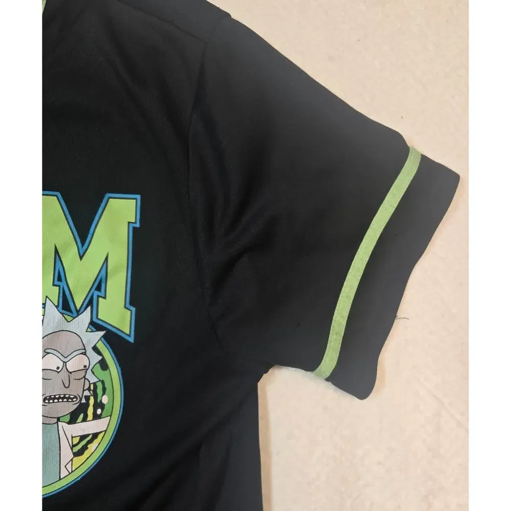 Rick and Morty Graphic Button Up Shirt Jersey Black Green Dimension C-137